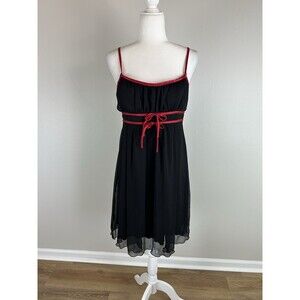 Vintage Y2k Dress Black Red Bow Chiffon Whimsigoth Romantic Fairy Sleeveless L